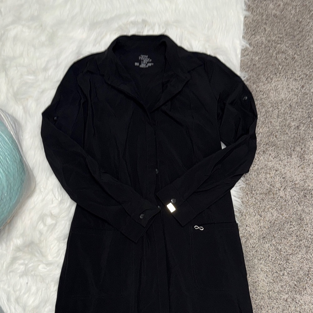 Women’s Black Long scrub jacket with Button Detail